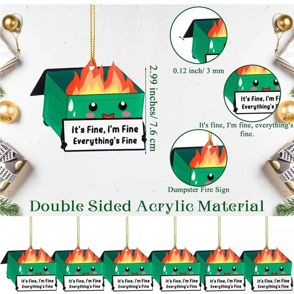 Green Dumpster Fire Holiday Ornament with Cheerful Face